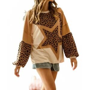 NEW BIBI jeanna knit mixed top in leopard